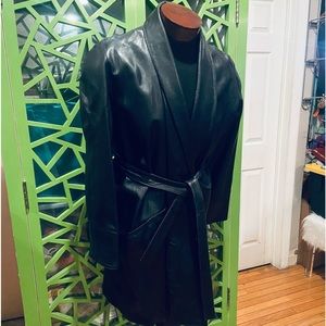 RARE Excelled Vintage Black Leather Open Front Duster